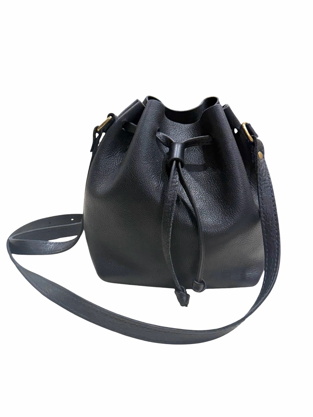 Portland Leather Goods Black Pebbled Leather Small Bucket Crossbody Bag